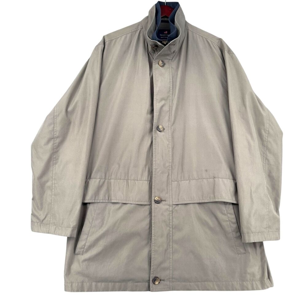 Newport Harbor Tan Button-Front Zip High Collar Flap Pockets Trench Coat‎ Large
